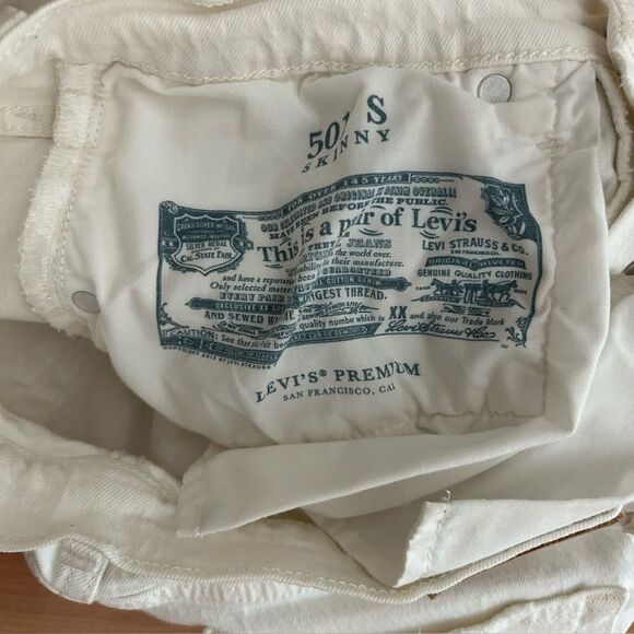 Levi's Premium White 501 Button Fly Skinny Jeans - Picture 7 of 9